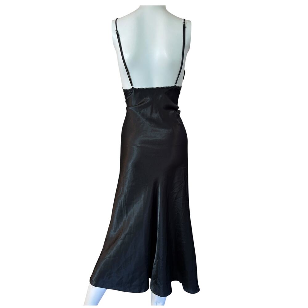 VS Y2K Sleepwear Black Satin Lace Midi Slip Dress Bias Cut thigh high Slit XS - Picture 9 of 12